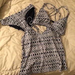 Bikini 3 piece Swimsuit. large, blue snd white, NWOT